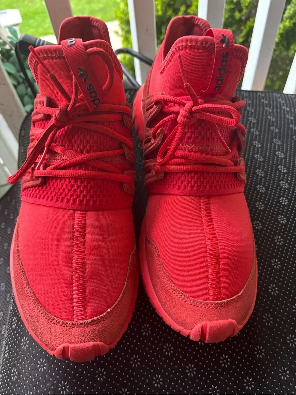 adidas Red Knit Lace-Up Athletic Shoes